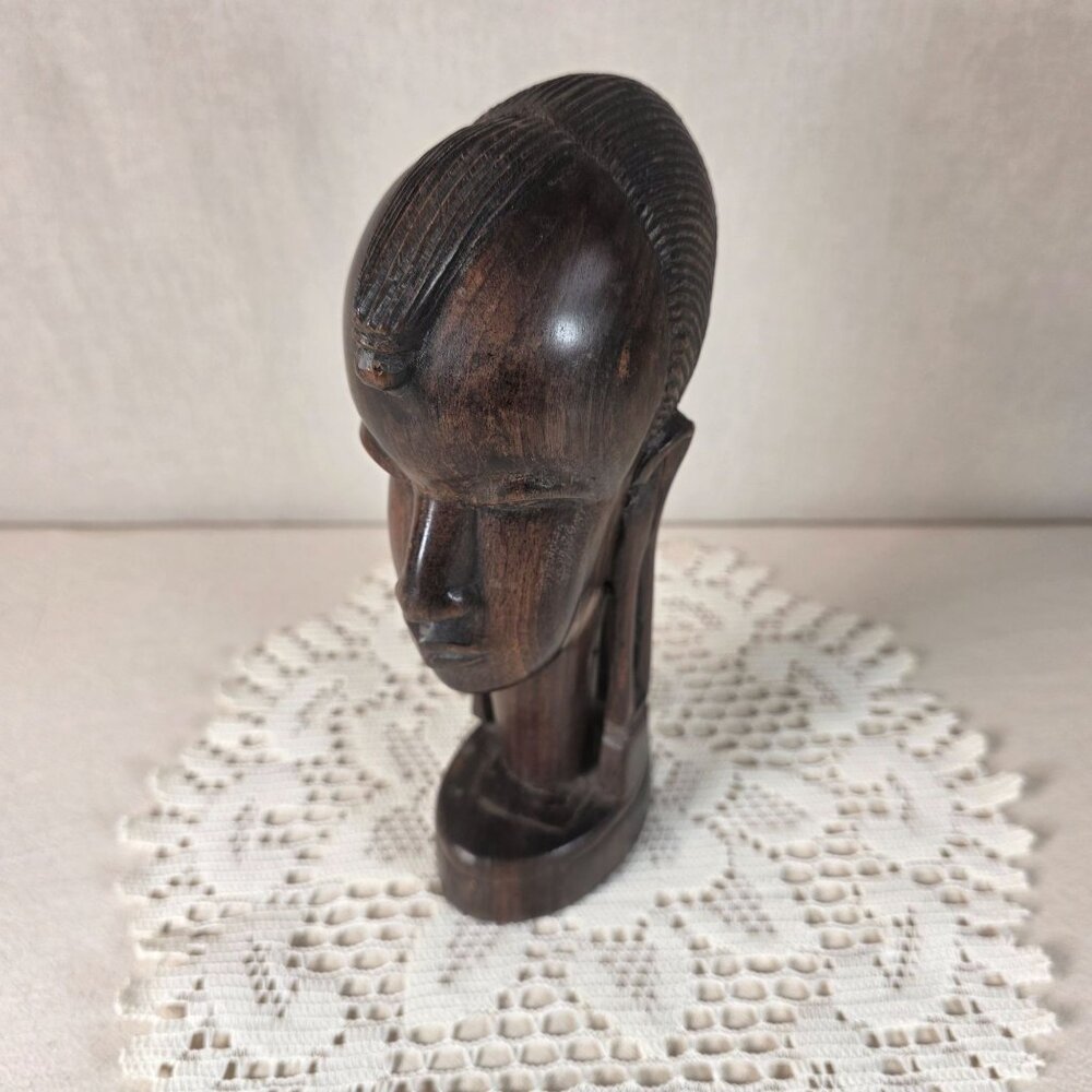 Authentic African Ebony Maasai Tribal Head Sculpture Handcrafted Wooden Art - Picture 7 of 8